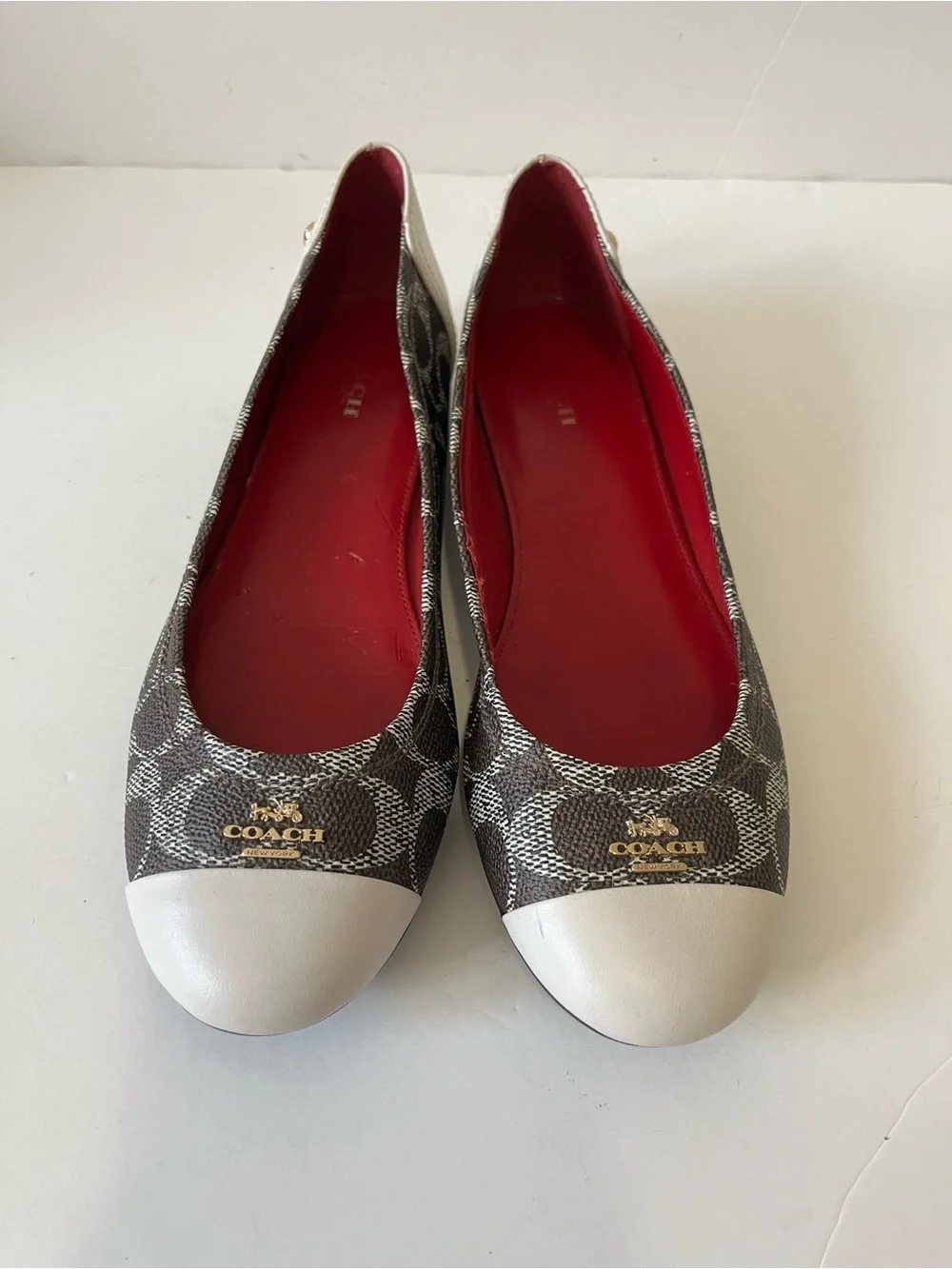 Coach Brown Signature Canvas White Cap Toe Ballet Flats Size 7.5B